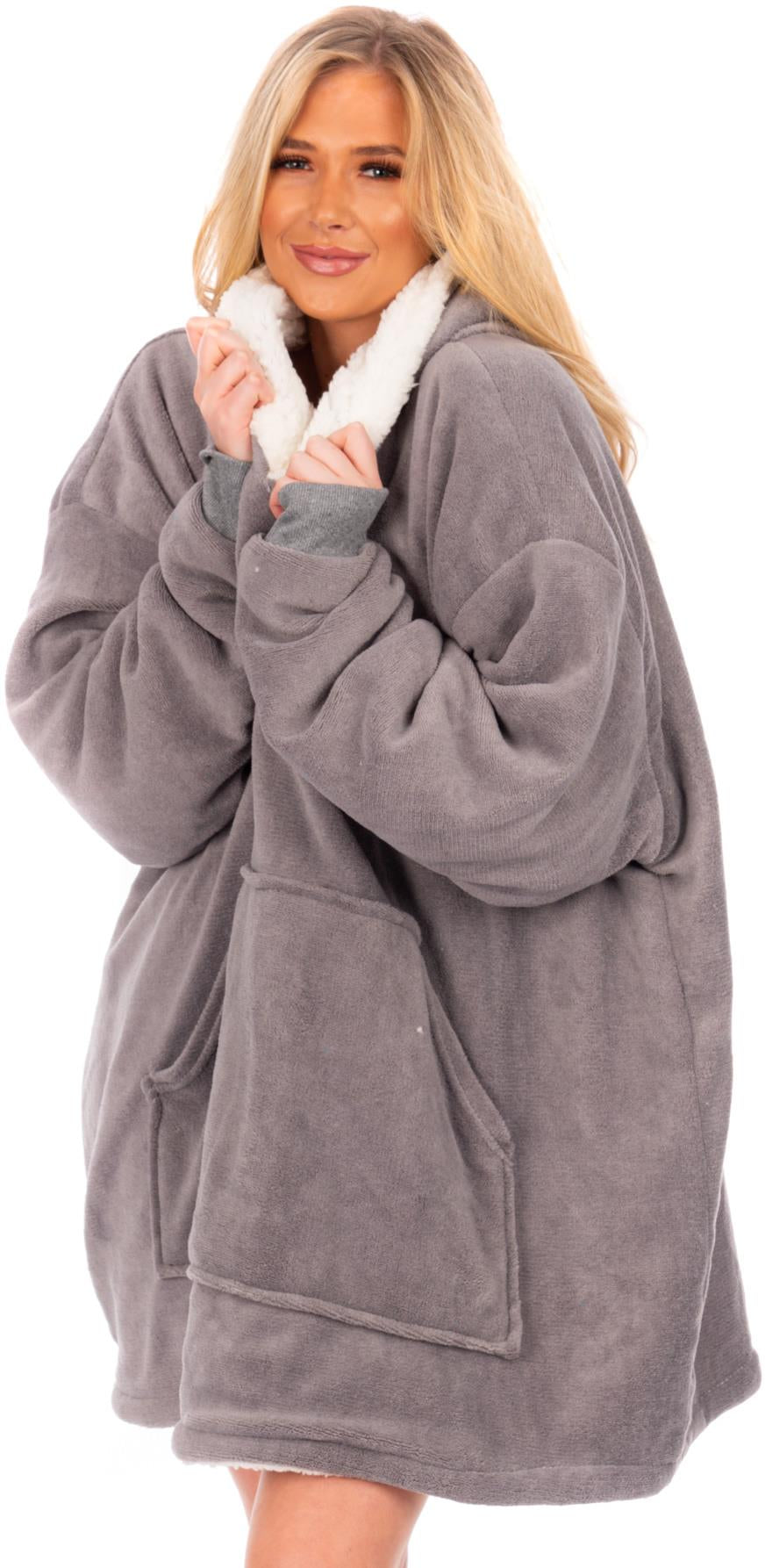 Oversized Warm Hoodie Blanket Sherpa Hooded Sweatshirt Top Large Soft Plush Cosy