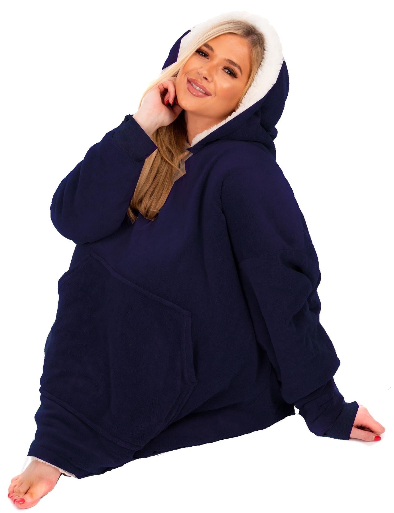 Oversized Warm Hoodie Blanket Sherpa Hooded Sweatshirt Top Large Soft Plush Cosy