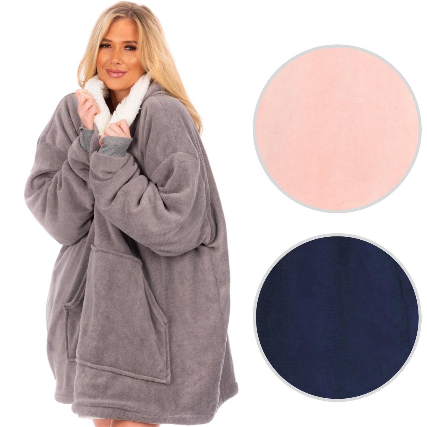 Oversized Warm Hoodie Blanket Sherpa Hooded Sweatshirt Top Large Soft Plush Cosy