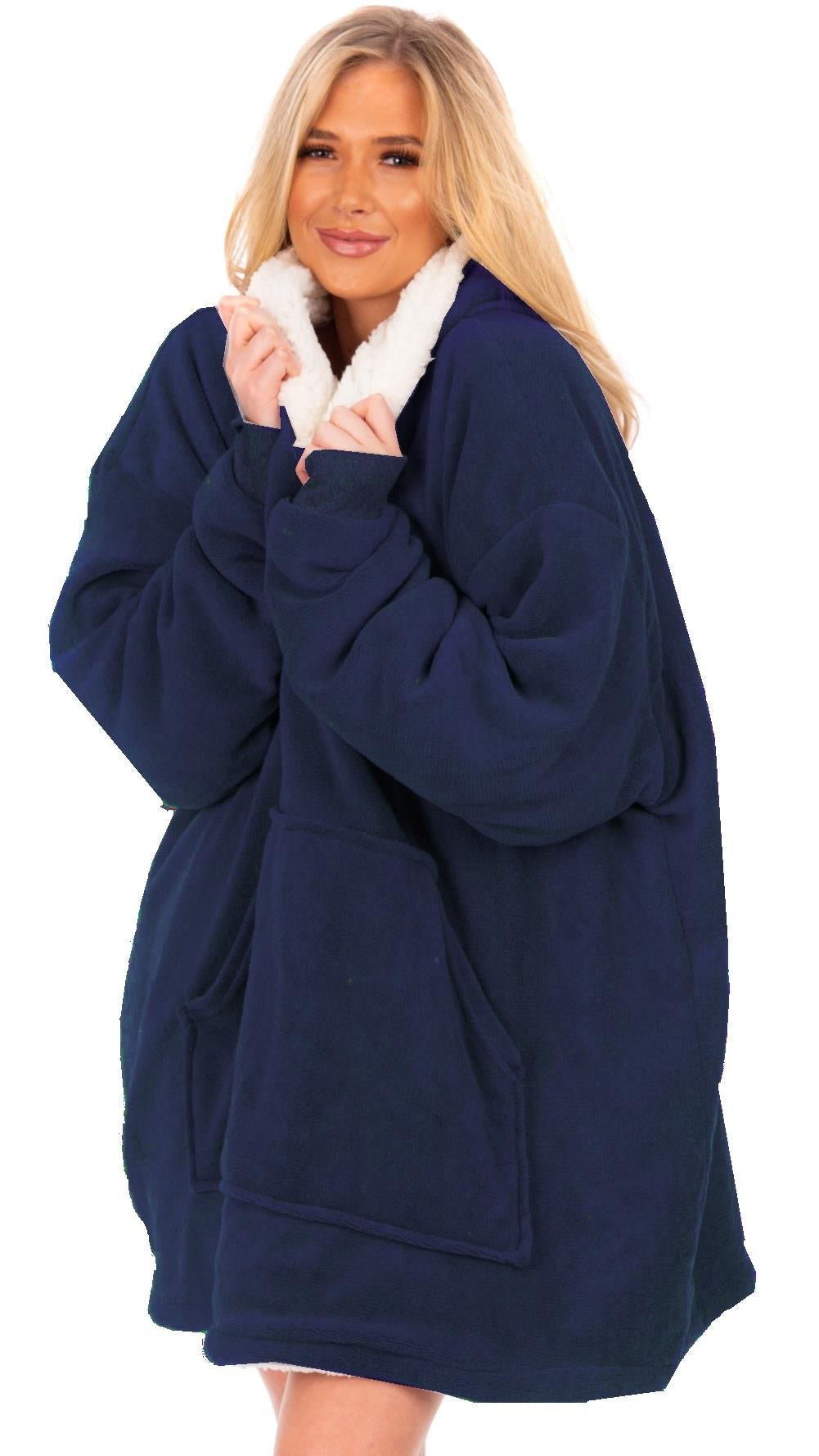 Oversized Warm Hoodie Blanket Sherpa Hooded Sweatshirt Top Large Soft Plush Cosy