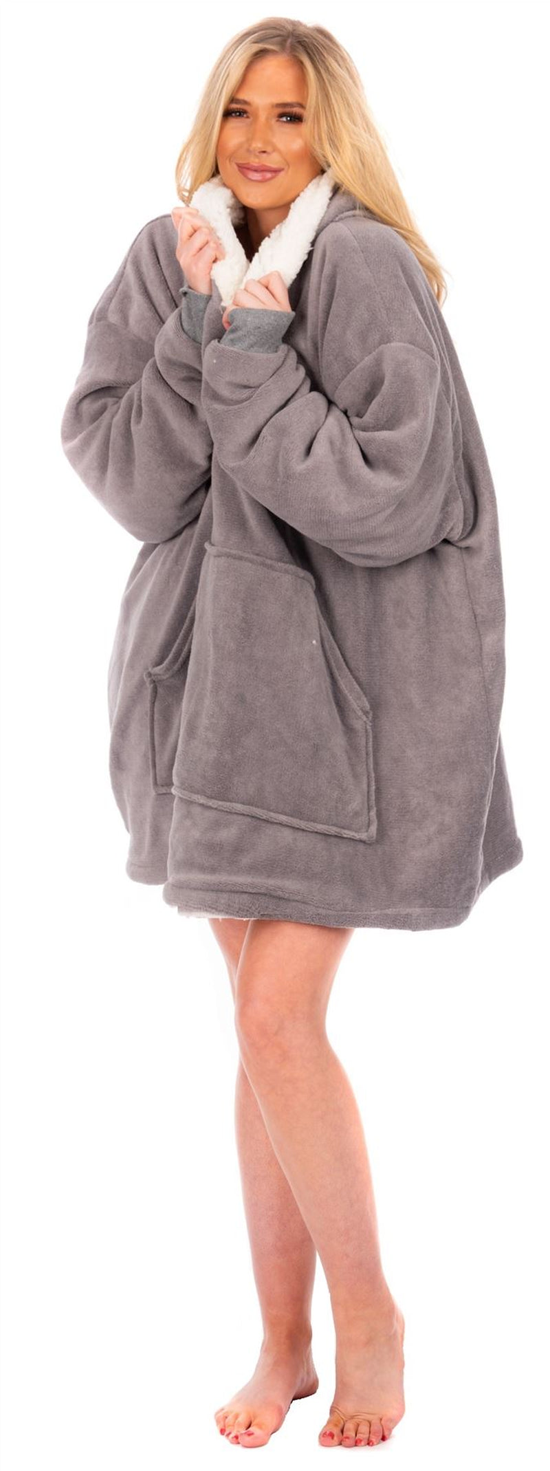Oversized Warm Hoodie Blanket Sherpa Hooded Sweatshirt Top Large Soft Plush Cosy