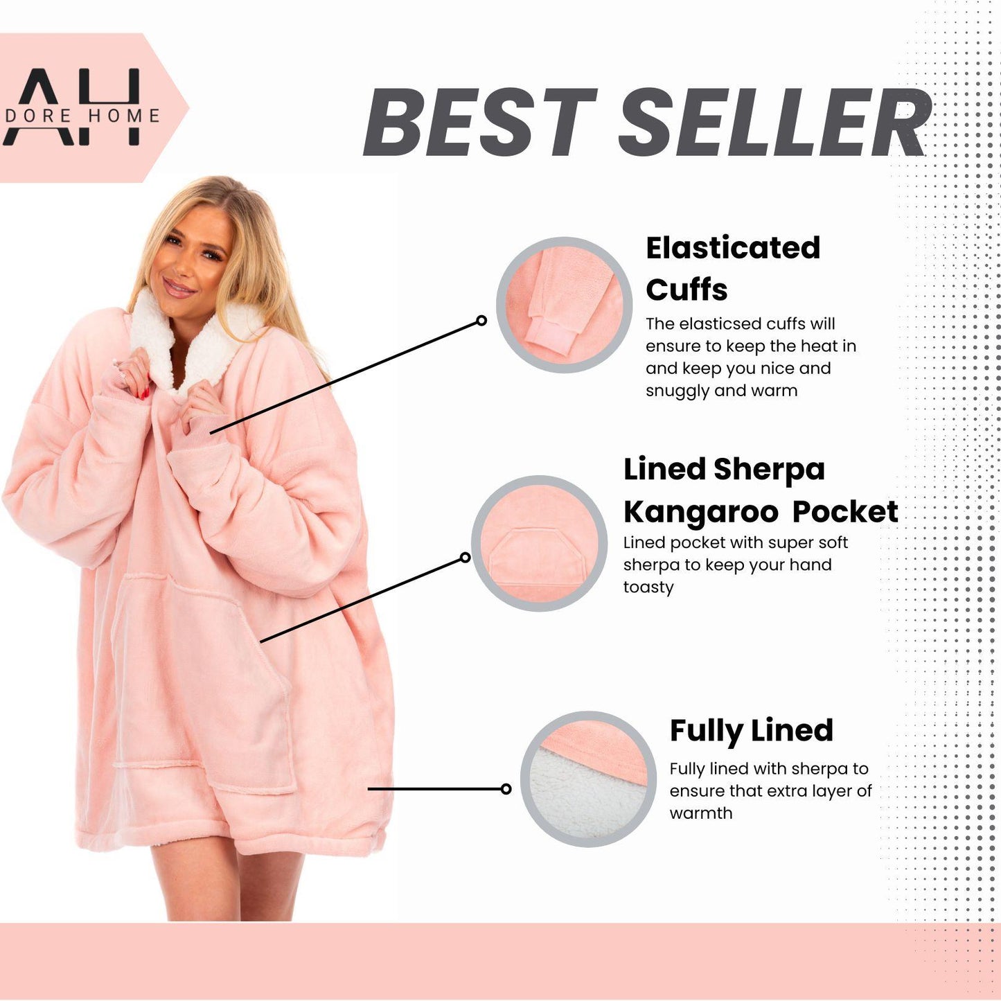 Oversized Warm Hoodie Blanket Sherpa Hooded Sweatshirt Top Large Soft Plush Cosy