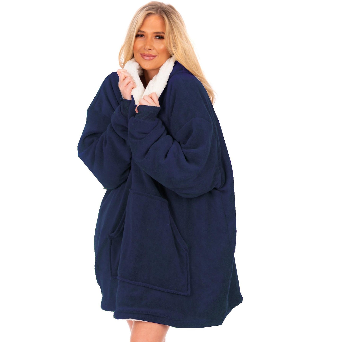 Oversized Warm Hoodie Blanket Sherpa Hooded Sweatshirt Top Large Soft Plush Cosy