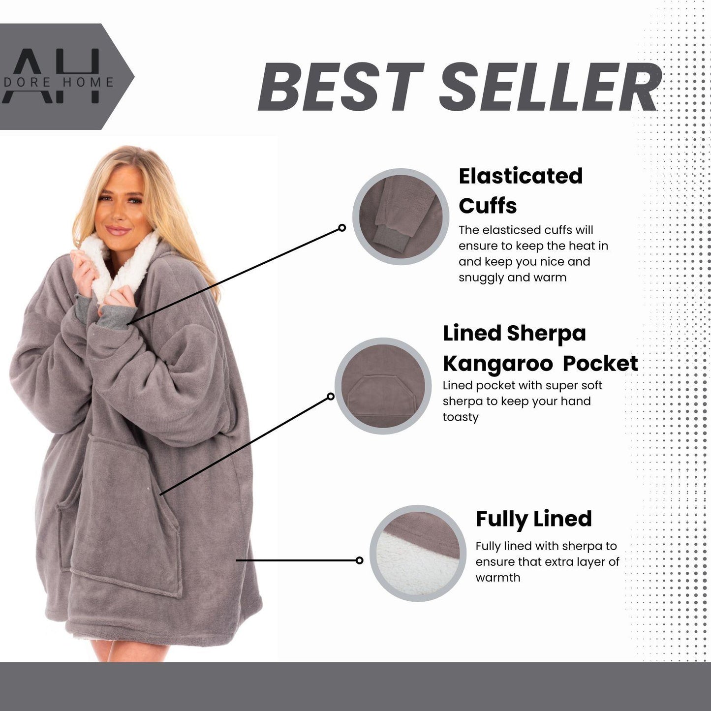 Oversized Warm Hoodie Blanket Sherpa Hooded Sweatshirt Top Large Soft Plush Cosy