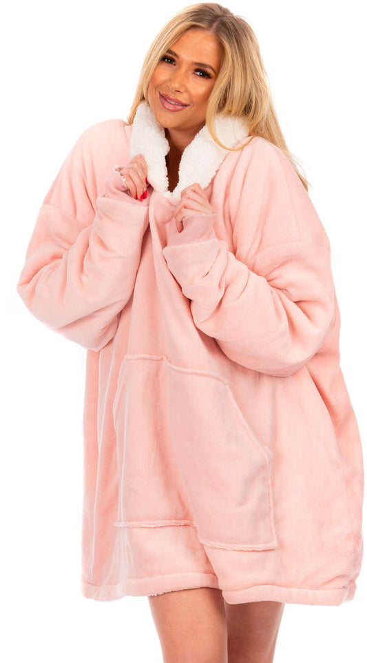 Oversized Warm Hoodie Blanket Sherpa Hooded Sweatshirt Top Large Soft Plush Cosy